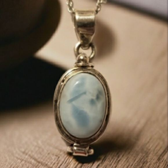 Larimar Poison Box Pendant Necklace - Picture 1 of 12